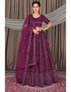 Wine Designer Net Lehenga Choli For Weddings - Gajiwala