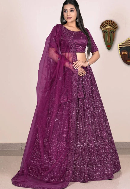 Wine Designer Net Lehenga Choli For Women - Gajiwala