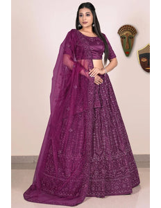 Wine Designer Net Lehenga Choli For Women - Gajiwala