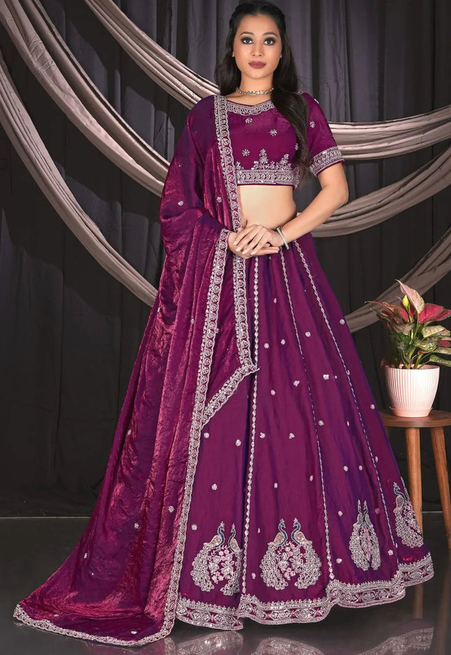 Wine Fendy Silk Lehenga Choli For Wedding Function - Gajiwala