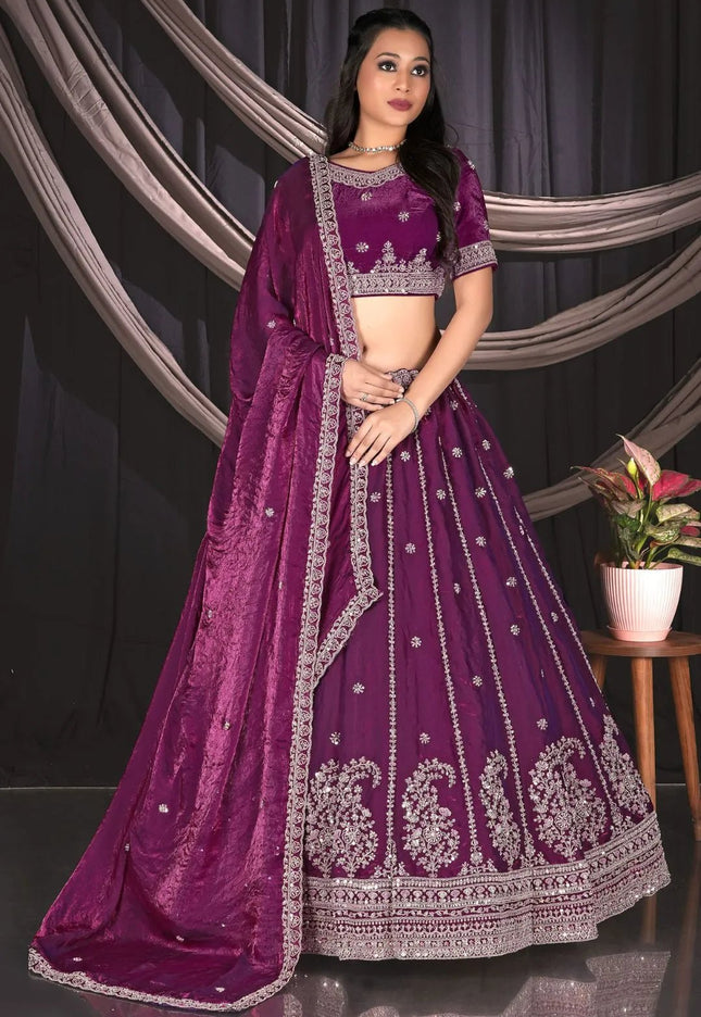 Wine Fendy Silk Lehenga Choli For Wedding Function - Gajiwala