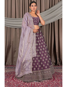 Wine Fendy Silk Semi - Stitched Lehenga For Women - Gajiwala