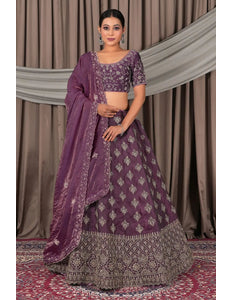 Wine Fendy Silk Semi - Stitched Lehenga For Women - Gajiwala