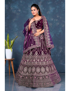 Wine Heavy Designer Velvet Lehenga For Brides - Gajiwala