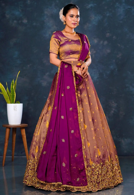Wine Latest Banarasi Lehenga Choli With Zari Woven - Gajiwala