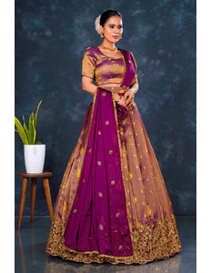 Wine Latest Banarasi Lehenga Choli With Zari Woven - Gajiwala