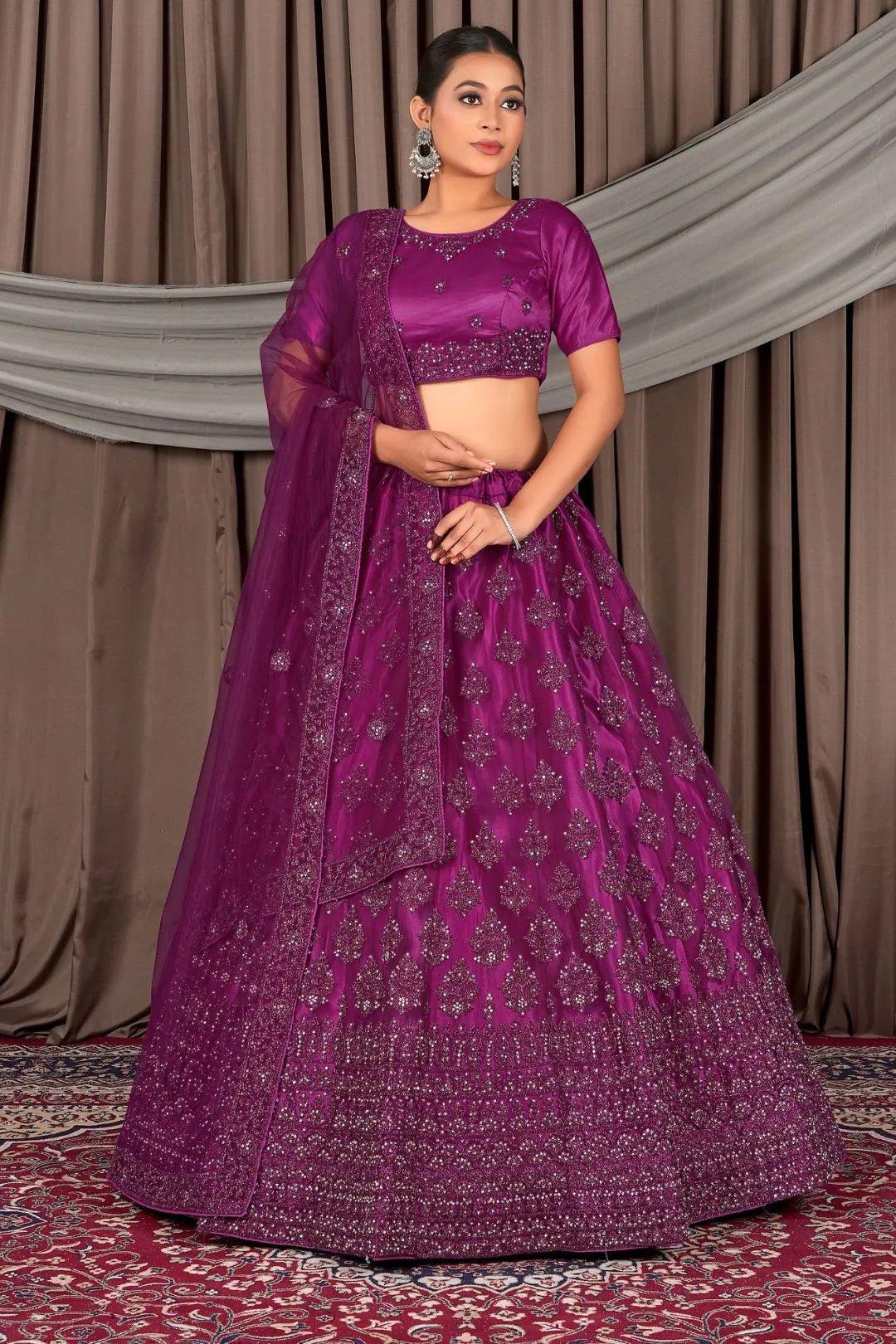 Wine Latest Net Lehenga Choli For Women - Gajiwala