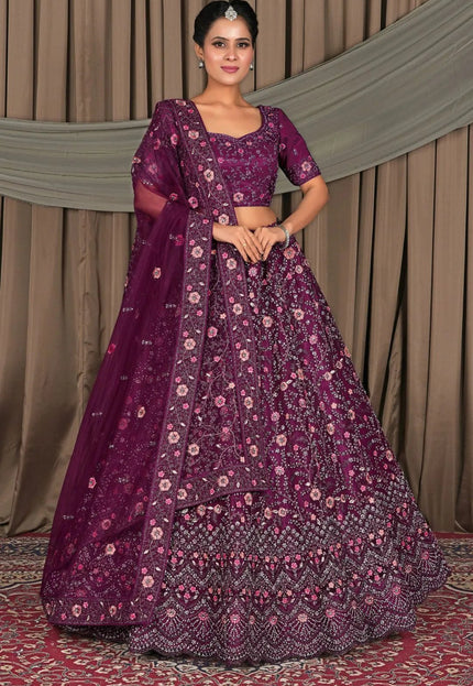 Wine Latest Party Wear Net Lehenga Choli - Gajiwala