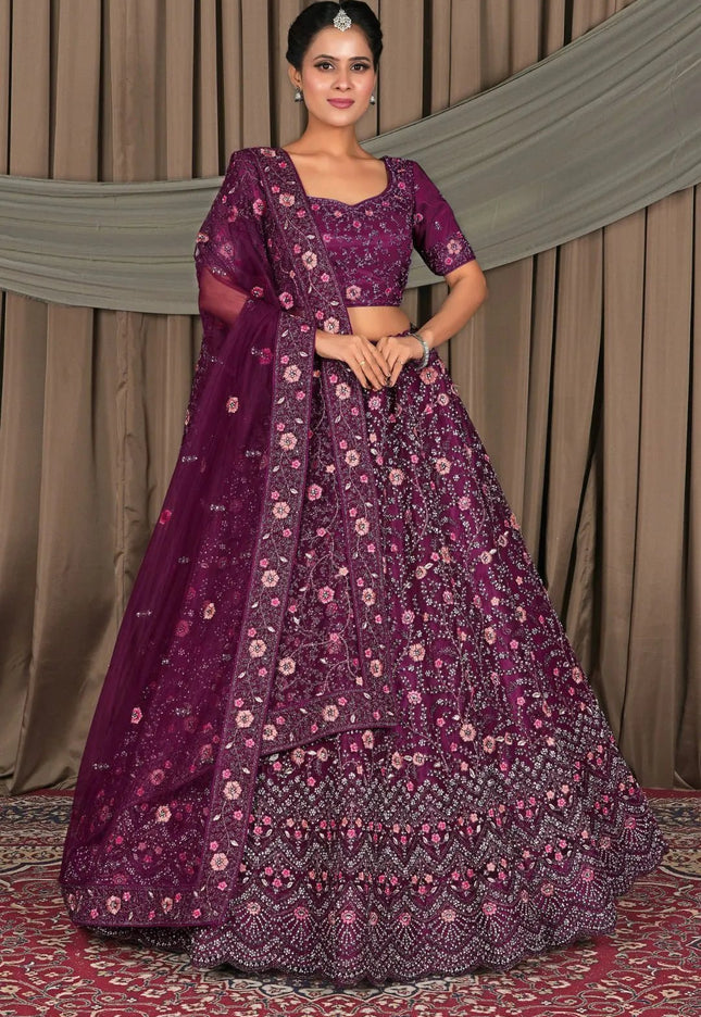 Wine Latest Party Wear Net Lehenga Choli - Gajiwala
