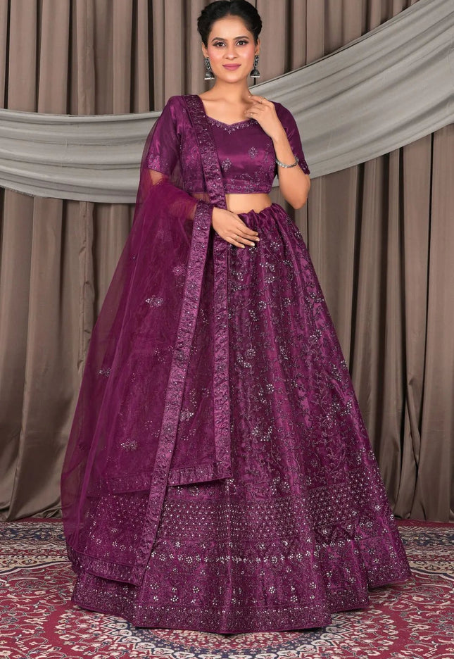 Wine Party Wear Net Lehenga Choli For Women - Gajiwala