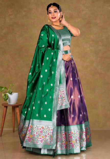 Wine Simar Chiffon Lehenga Choli with Banarasi Dupatta - Gajiwala
