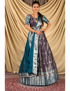 Wine Zari Banarasi Silk Half Saree For Women - Gajiwala