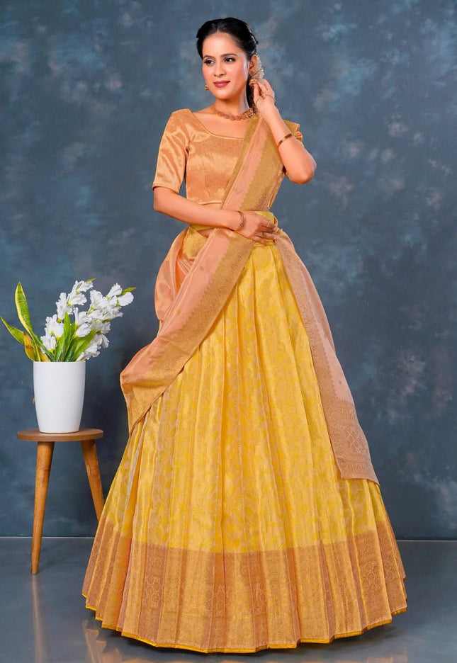 Yellow Designer Lehenga Choli in Tissue Silk - Gajiwala