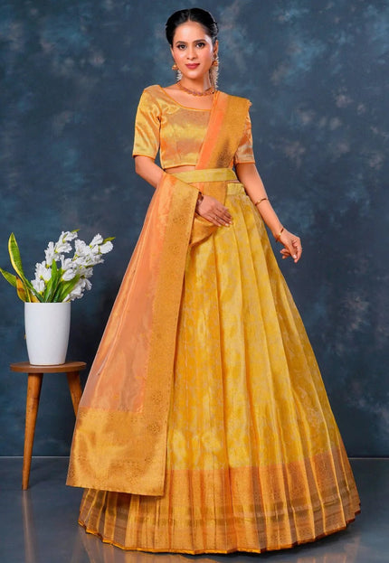 Yellow Designer Lehenga Choli in Tissue Silk - Gajiwala