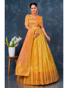 Yellow Designer Lehenga Choli in Tissue Silk - Gajiwala