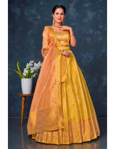Yellow Designer Lehenga Choli in Tissue Silk For Women - Gajiwala