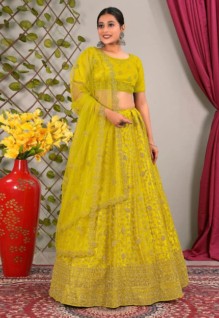 Yellow Latest Net Lehenga Choli Set Wedding - Gajiwala