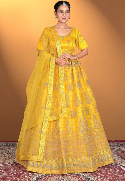 Yellow Net Lehenga Choli For Women With Embroidery Work - Gajiwala