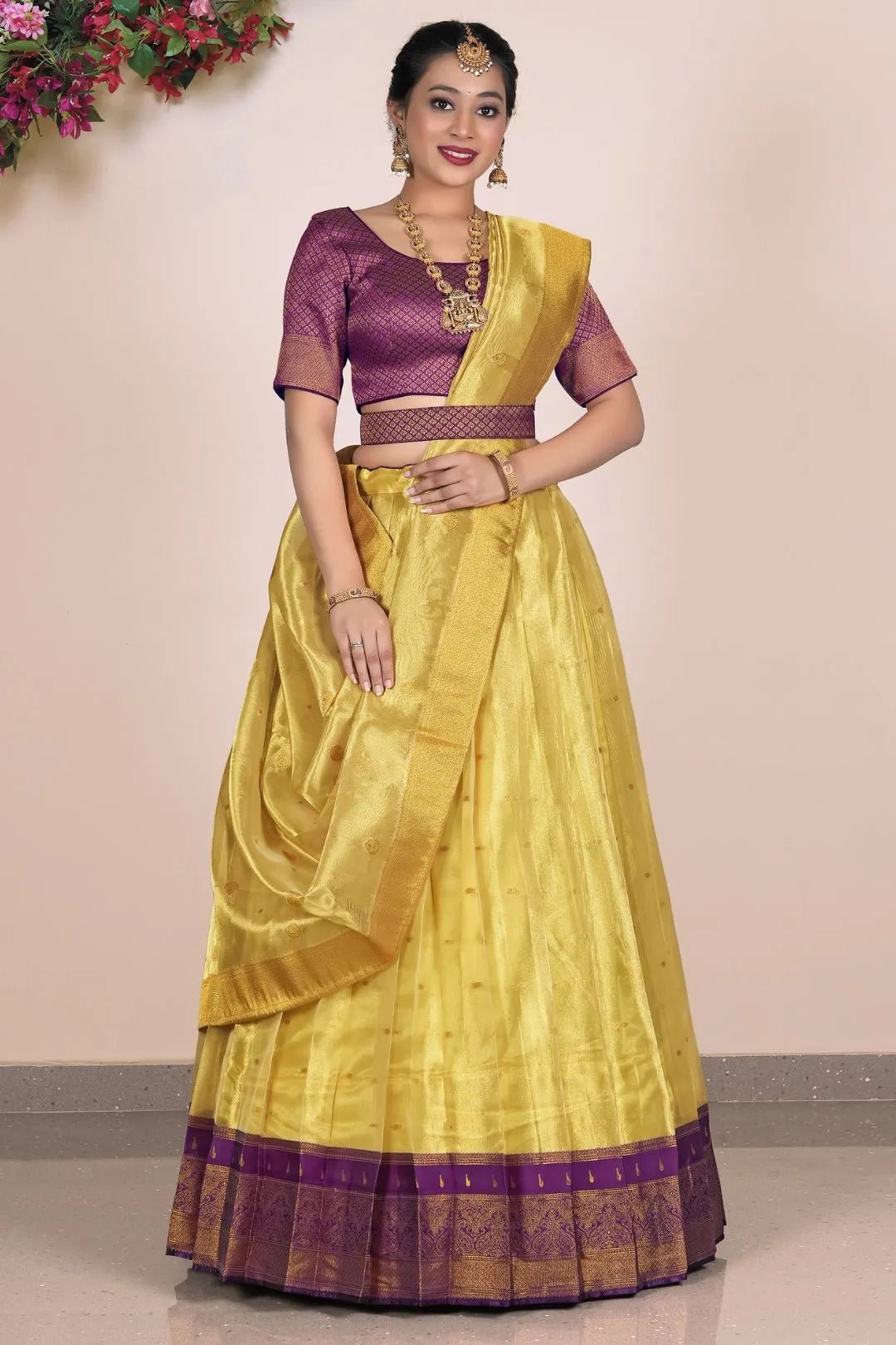 Yellow Tissue Silk Casual Lehenga Choli For Women - Gajiwala