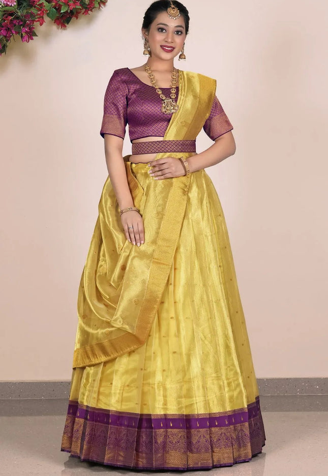 Yellow Tissue Silk Casual Lehenga Choli For Women - Gajiwala