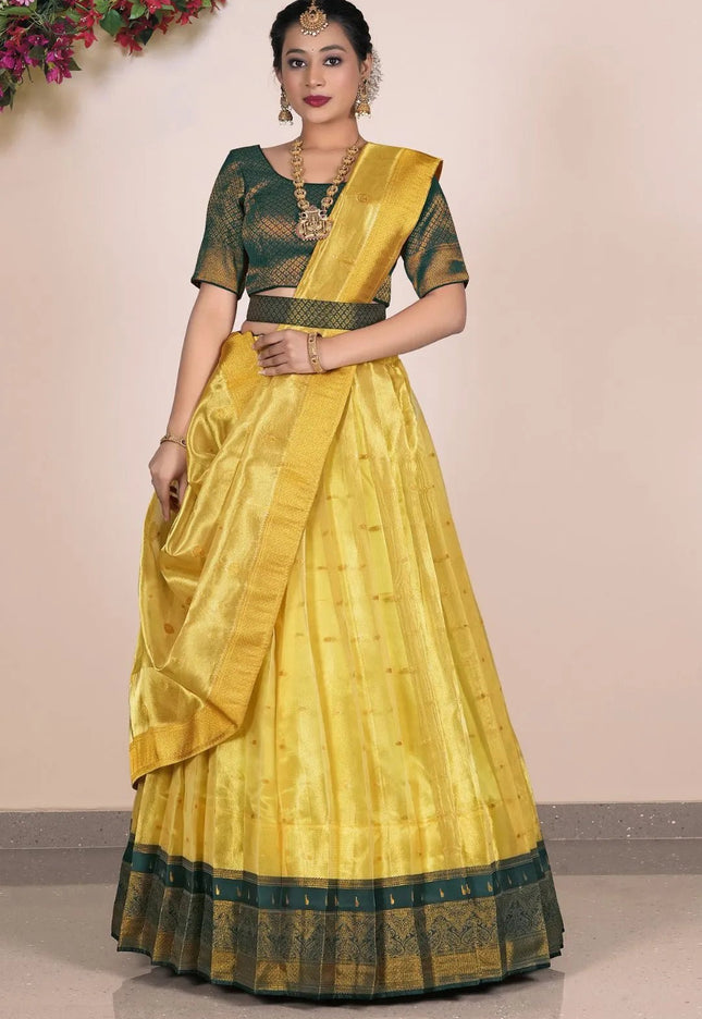 Yellow Tissue Silk Party Lehenga Choli For Women - Gajiwala