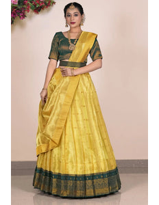 Yellow Tissue Silk Party Lehenga Choli For Women - Gajiwala