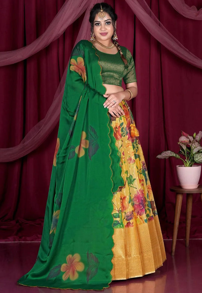 Yellow Viscose Half Saree With Digital Print - Gajiwala