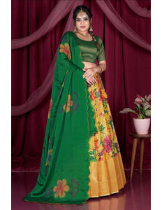 Yellow Viscose Half Saree With Digital Print - Gajiwala
