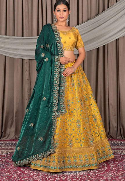 Yellow Wedding Wear Embroidered Net Lehenga Choli For Women - Gajiwala