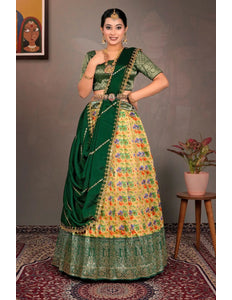 Yellow Zari Tissue Lehenga Choli With Digital Print - Gajiwala